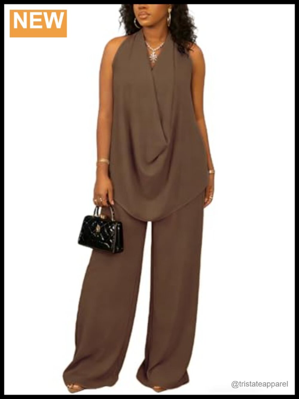Women's 2 Piece Halter Top Wide Leg Pants Set Sleeveless Lounge Outfit